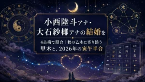 小西陸斗アナ・大石紗椰アナの結婚を4占術で照合｜秋の乙木に寄り添う甲木と、2026年の寅午半合