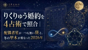 りくりゅう婚約を4占術で照合｜配偶者星が一つも無い庚と、冬の甲木が重なった2026年