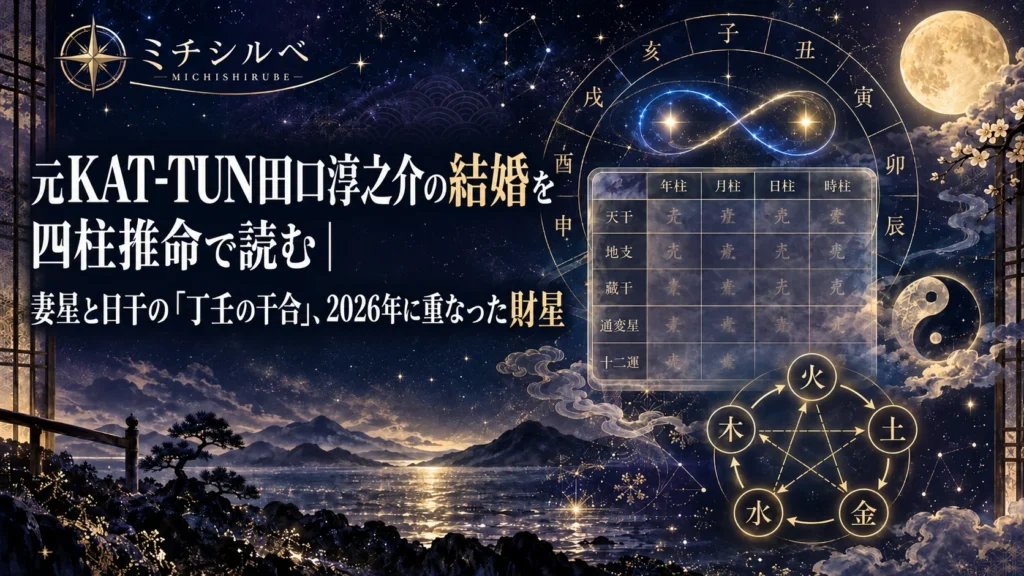 元KAT-TUN田口淳之介の結婚を四柱推命で読む｜妻星と日干の「丁壬の干合」、2026年に重なった財星