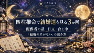 四柱推命で結婚運を見る3か所｜配偶者の星・日支・合と冲、「結婚の星がない」の読み方