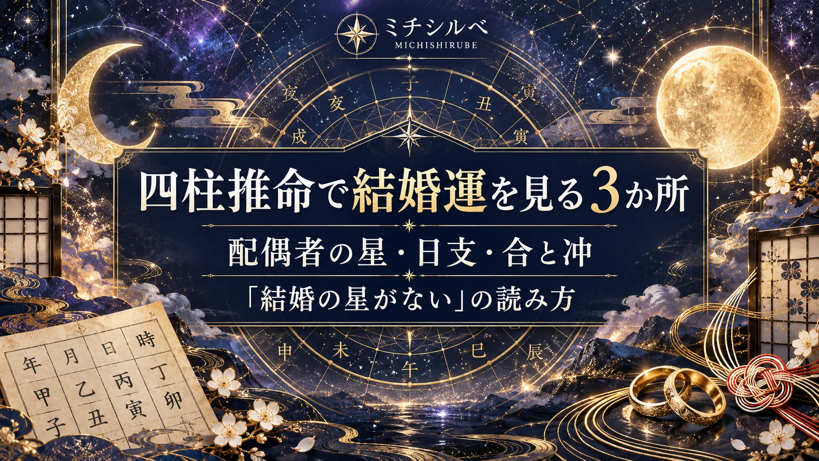 四柱推命で結婚運を見る3か所|配偶者の星・日支・合と冲、「結婚の星がない」の読み方
